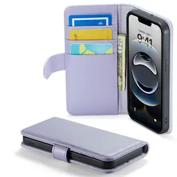 iPhone 16e Lommeboketui i ekte skinn, Lilla