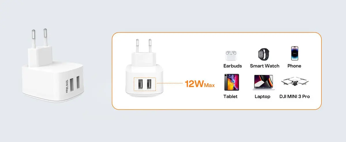 Väggladdare 2 x USB-A Vit