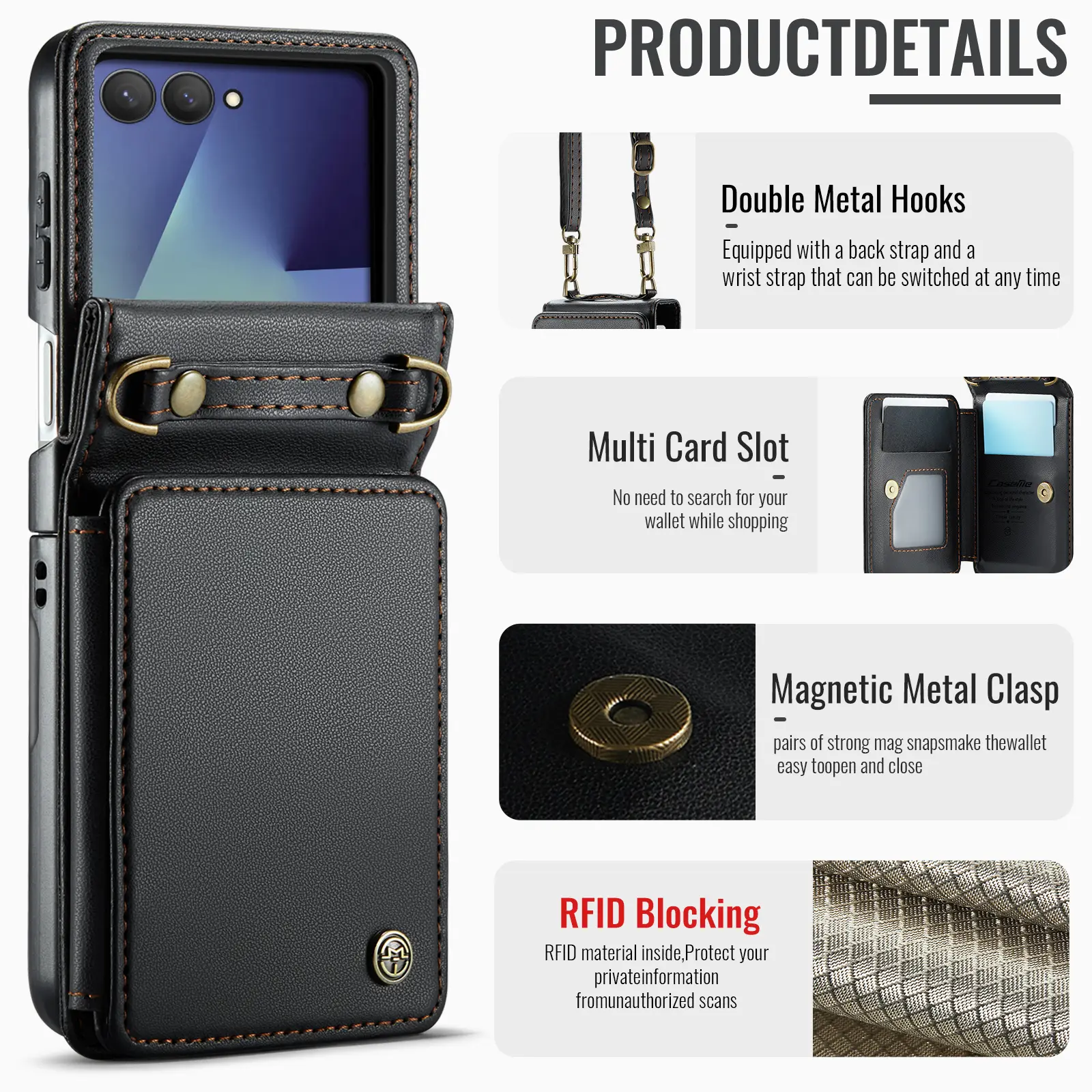 Plånboksskal RFID-skydd Samsung Galaxy Z Flip 8 Svart