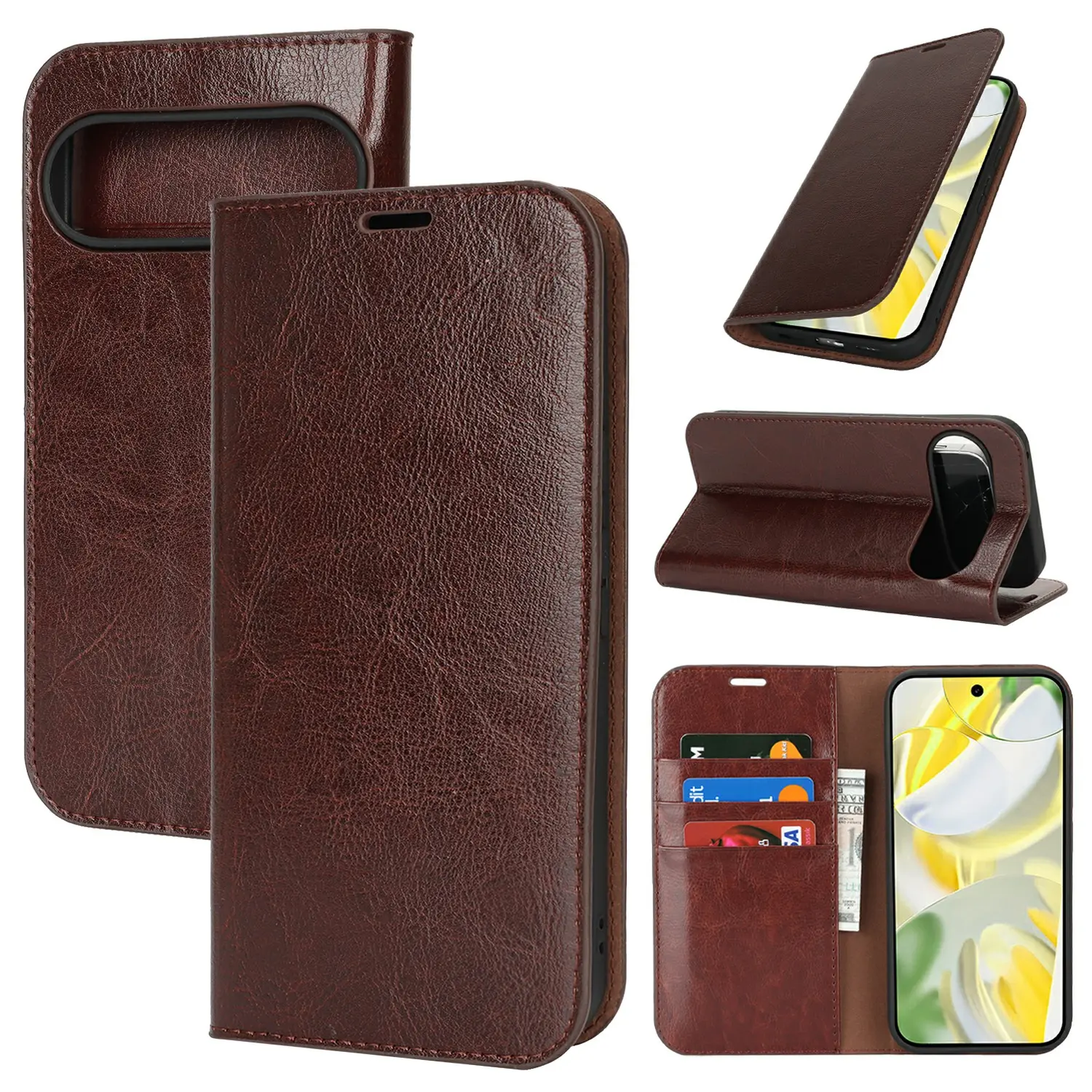 Mobiltaske Ægte Læder Google Pixel 10 Pro XL Mørkebrun