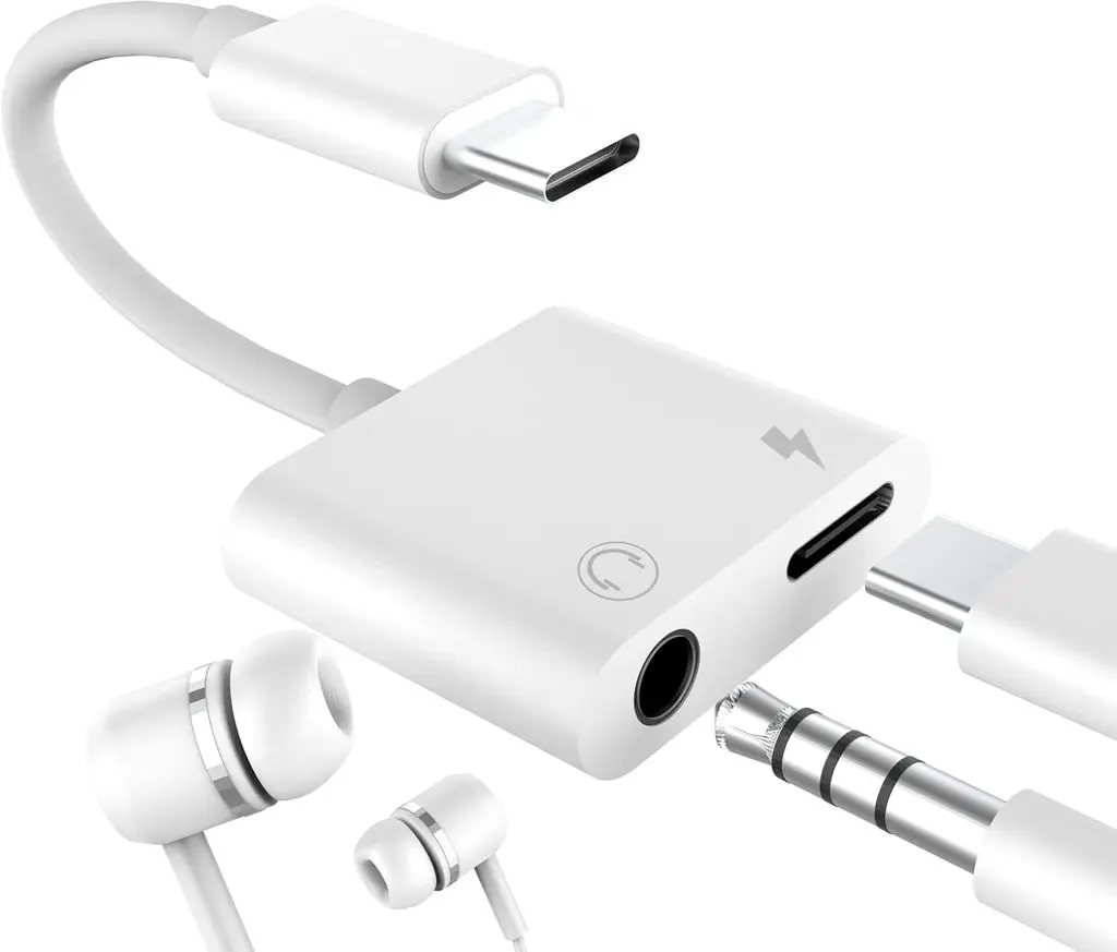 USB-C till 3.5 mm adapter för ljud och laddning Vit