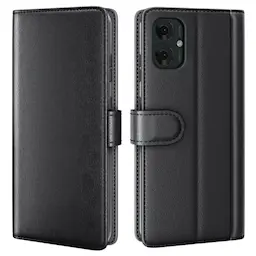 Motorola Moto G55 Lompakkokotelo aidosta nahasta, Musta
