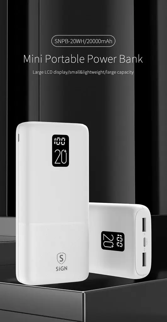 QC Powerbank 20000 mAh 2.1A - Trippel utgång Vit