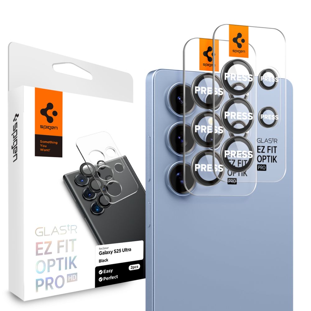 Spigen Samsung Galaxy S25 Ultra EZ Fit Optik Lens Protector (2-pack) Black - Herdet glass linsebeskytter med monteringsramme - Enkel installasjon