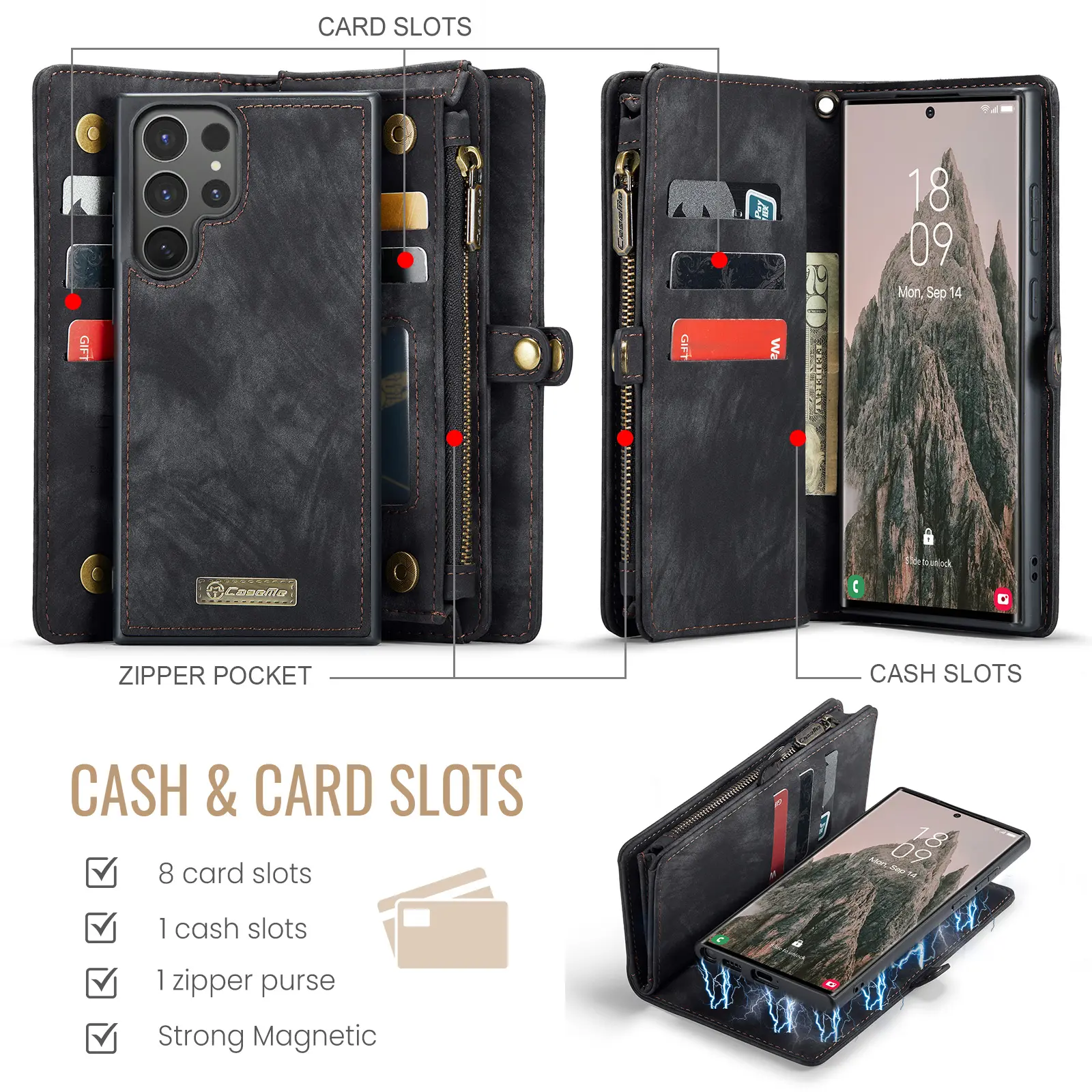 Multi-slot Plånboksfodral Samsung Galaxy S26 Ultra Grå