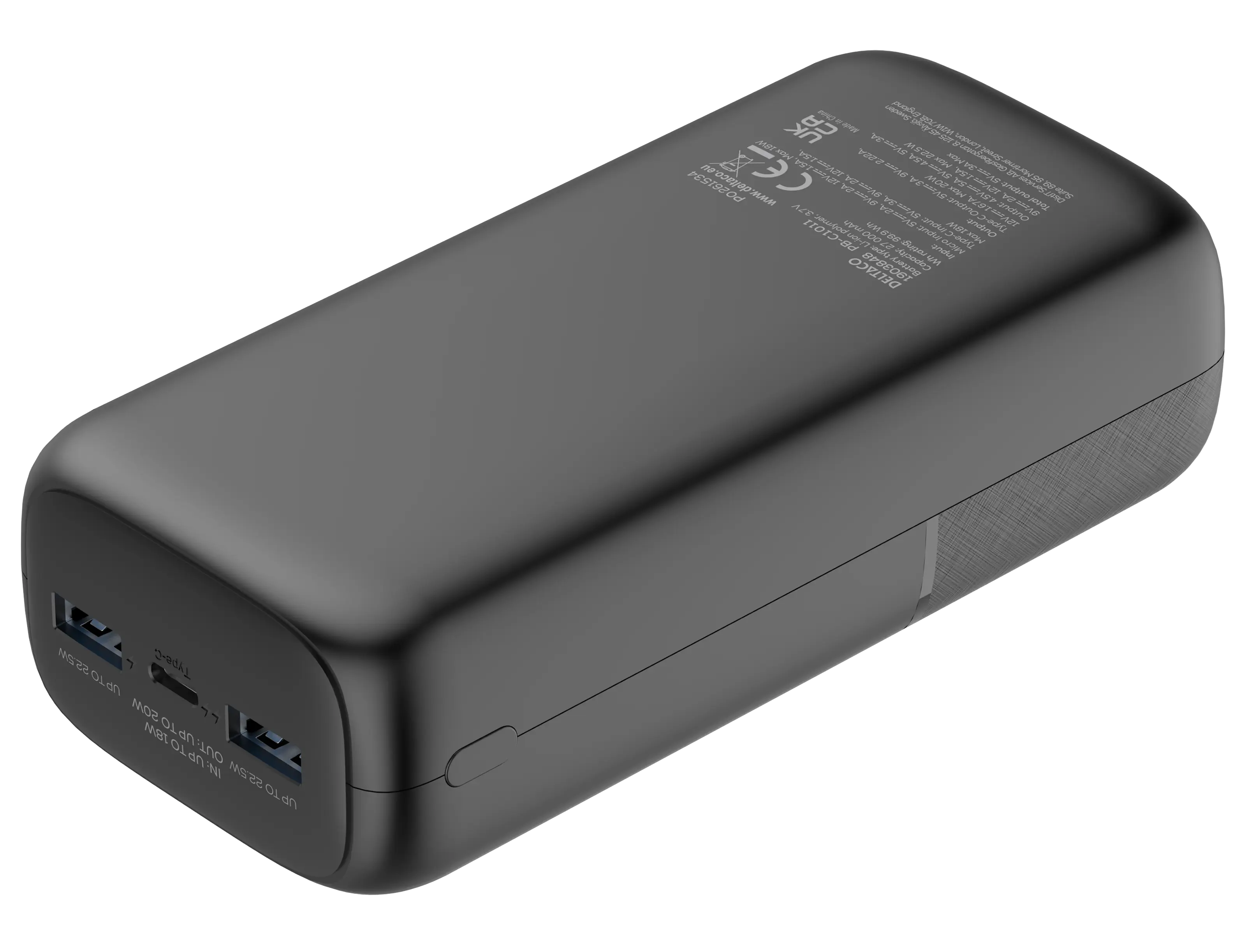 Powerbank 27000 mAh USB-C + 2x USB-A PD 20W Svart