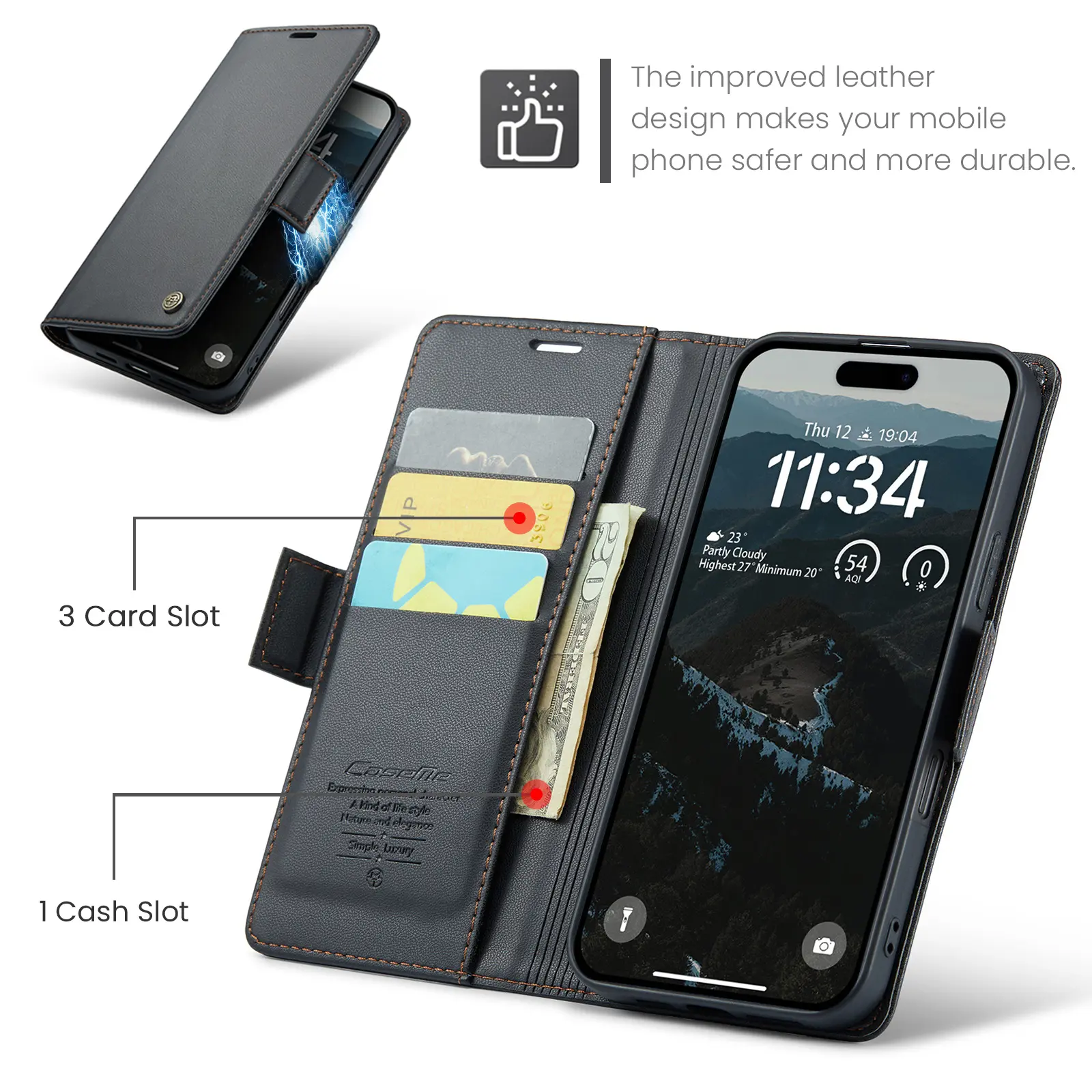 Slim Plånboksfodral RFID-skydd iPhone 18 Pro Svart