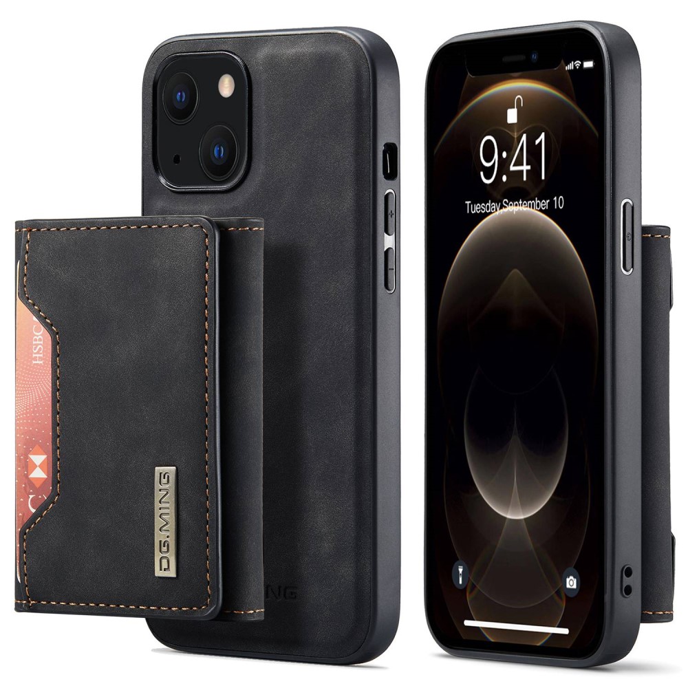 DG.MING Magnetic Card Slot Case iPhone 15 Svart - Praktiskt lær-etui med avtagbar lommebok og stativfunksjon