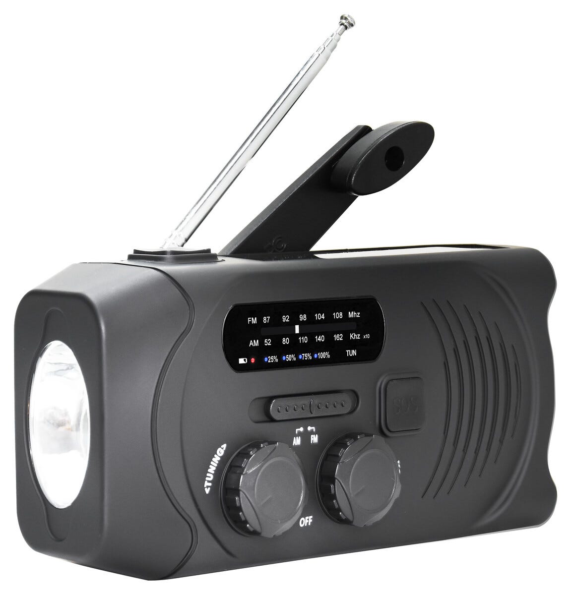 Exibel Nødradio med sveiv, solceller og powerbank Svart
