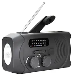 Nødradio med håndsving, solceller og powerbank Sort