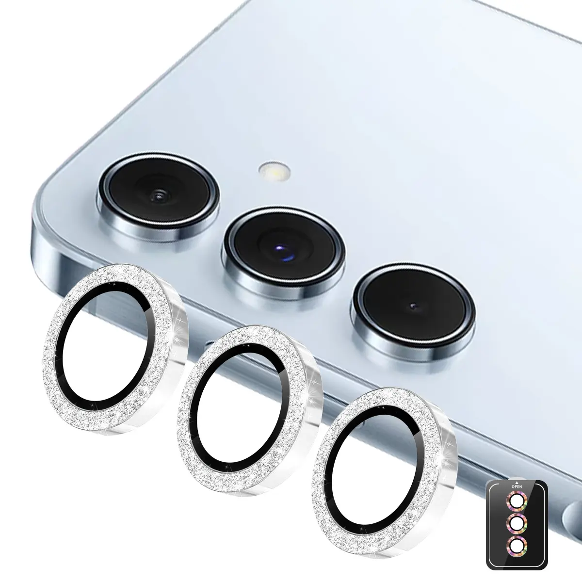 Glitter Linsebeskytter Aluminium Samsung Galaxy S26 Sølv