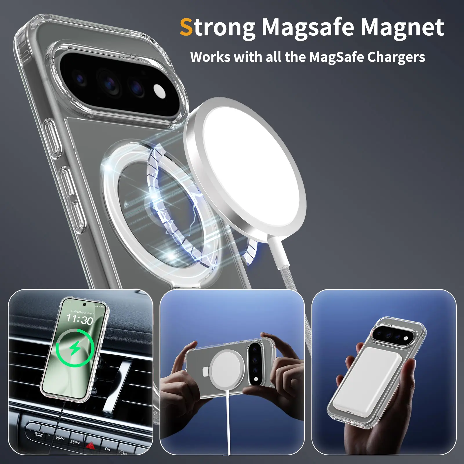 Hybridskal MagSafe Ring Google Pixel 9 Pro XL Genomskinlig
