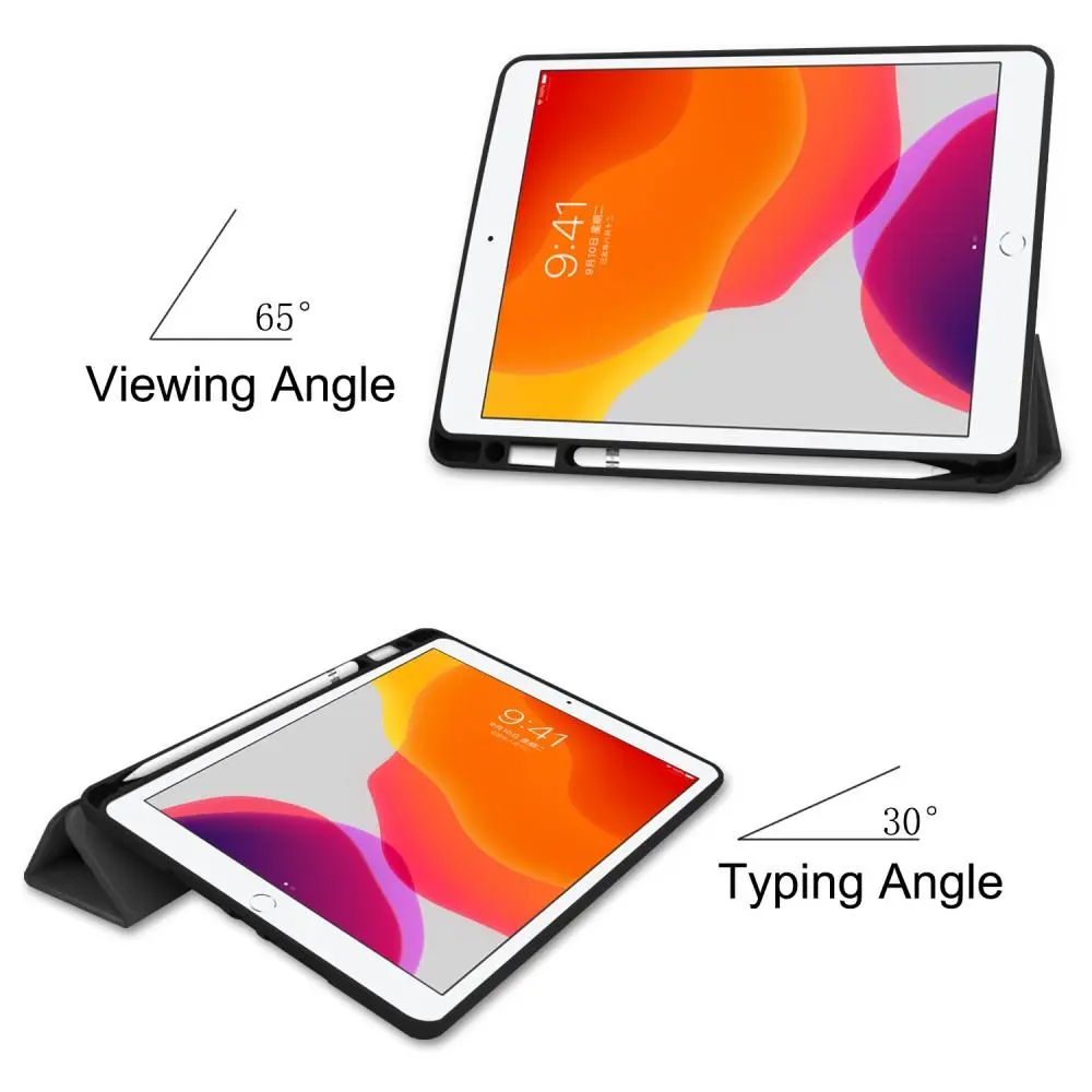 Apple iPad 10.2 8th Gen (2020) Fodral Tri-fold med Pencil-hållare Svart