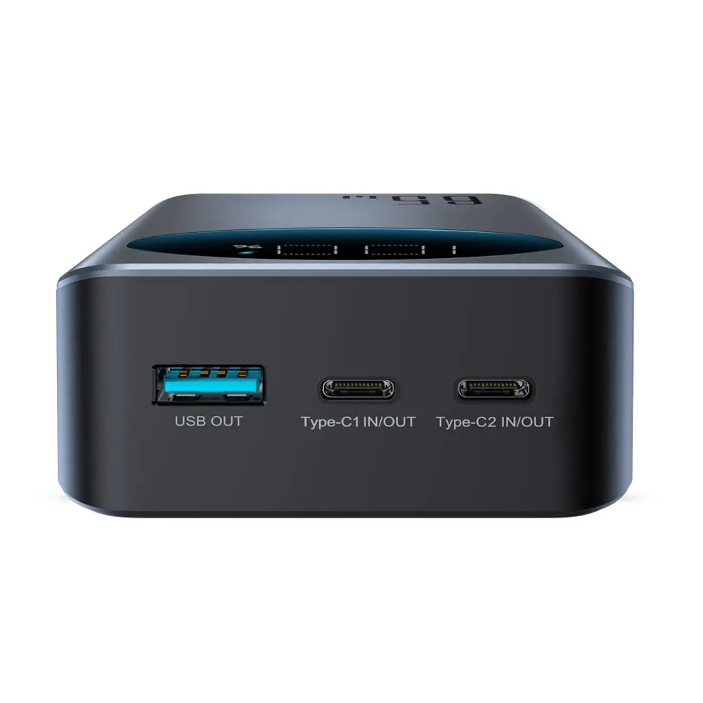PD & QC Powerbank LED 30000 mAh 65W - Trippel utgång Svart