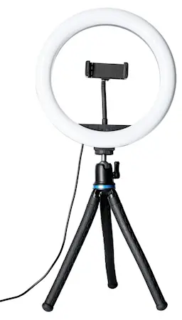LED-rengasvalo octopus-tripod-jalustalla, Musta