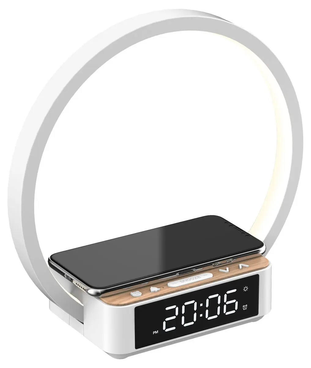Wake-Up Light Digital Väckarklocka med trådlös Qi-laddning Vit