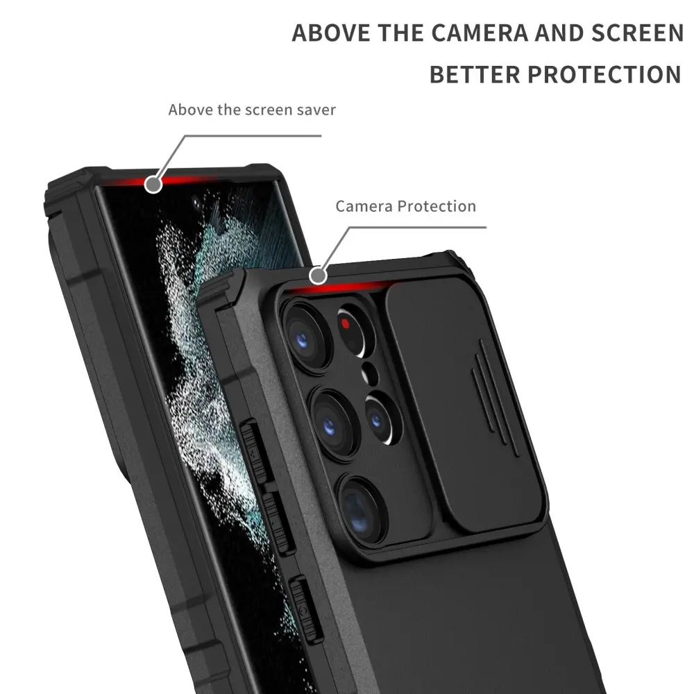 Samsung Galaxy S23 Ultra Kickstand Skal Kameraskydd Svart