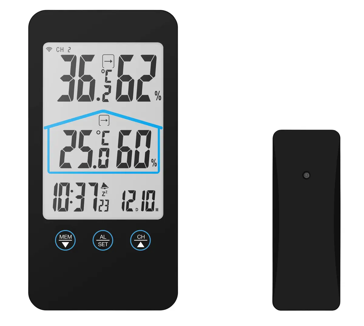 Trådlös hygrometer/termometer för inomhusbruk, Svart