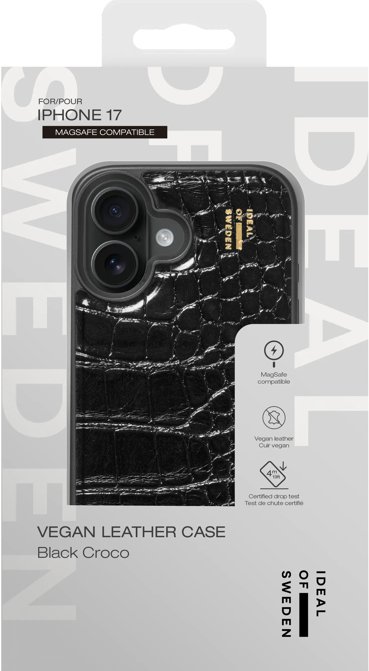 Vegan Leather MagSafe Case iPhone 17 Black Croco