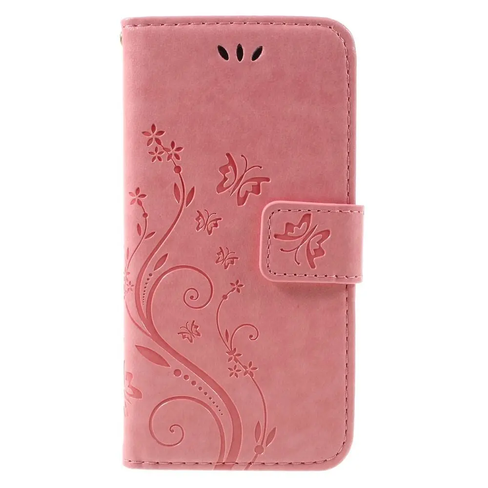 Läderfodral Fjärilar iPhone SE 2020 Rosa
