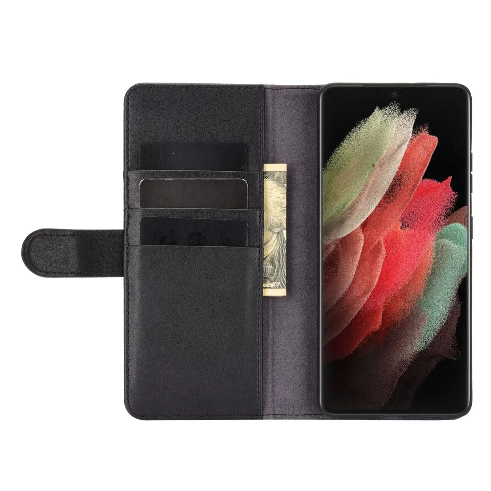 Äkta Läderfodral Samsung Galaxy S21 Ultra Svart
