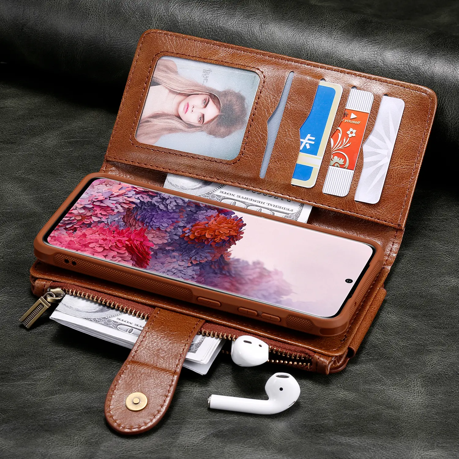 Magnet Leather Multi-Wallet iPhone 18 Pro Brun