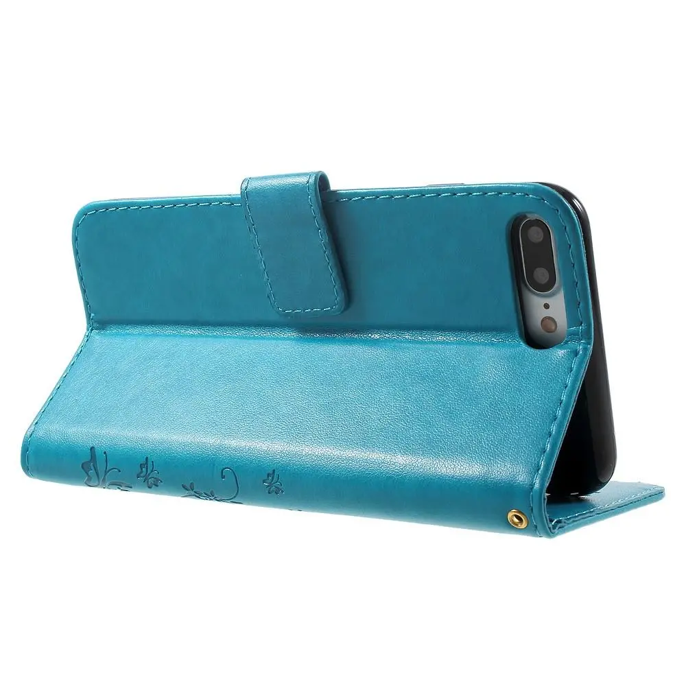 Läderfodral Fjärilar iPhone 7 Plus/iPhone 8 Plus Blå