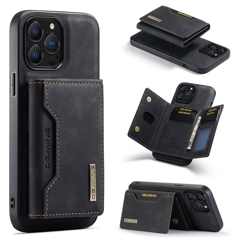DG.MING Magnetic Card Slot Case iPhone 16 Pro Max Svart - Praktiskt lær-etui med avtagbar lommebok og stativfunksjon
