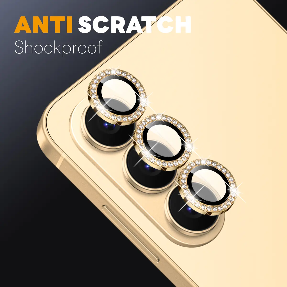Linsskydd Rhinestone Härdat Glas Samsung Galaxy S26 Guld