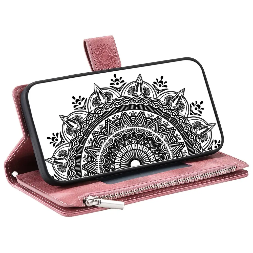 Plånboksväska iPhone 14 Mandala rosa