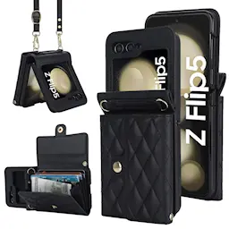 Samsung Galaxy Z Flip 5 Tikkattu lompakkokotelo RFID-suojauksella, Musta