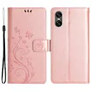 Læderetui Sommerfugle Sony Xperia 10 VI Lyserød guld