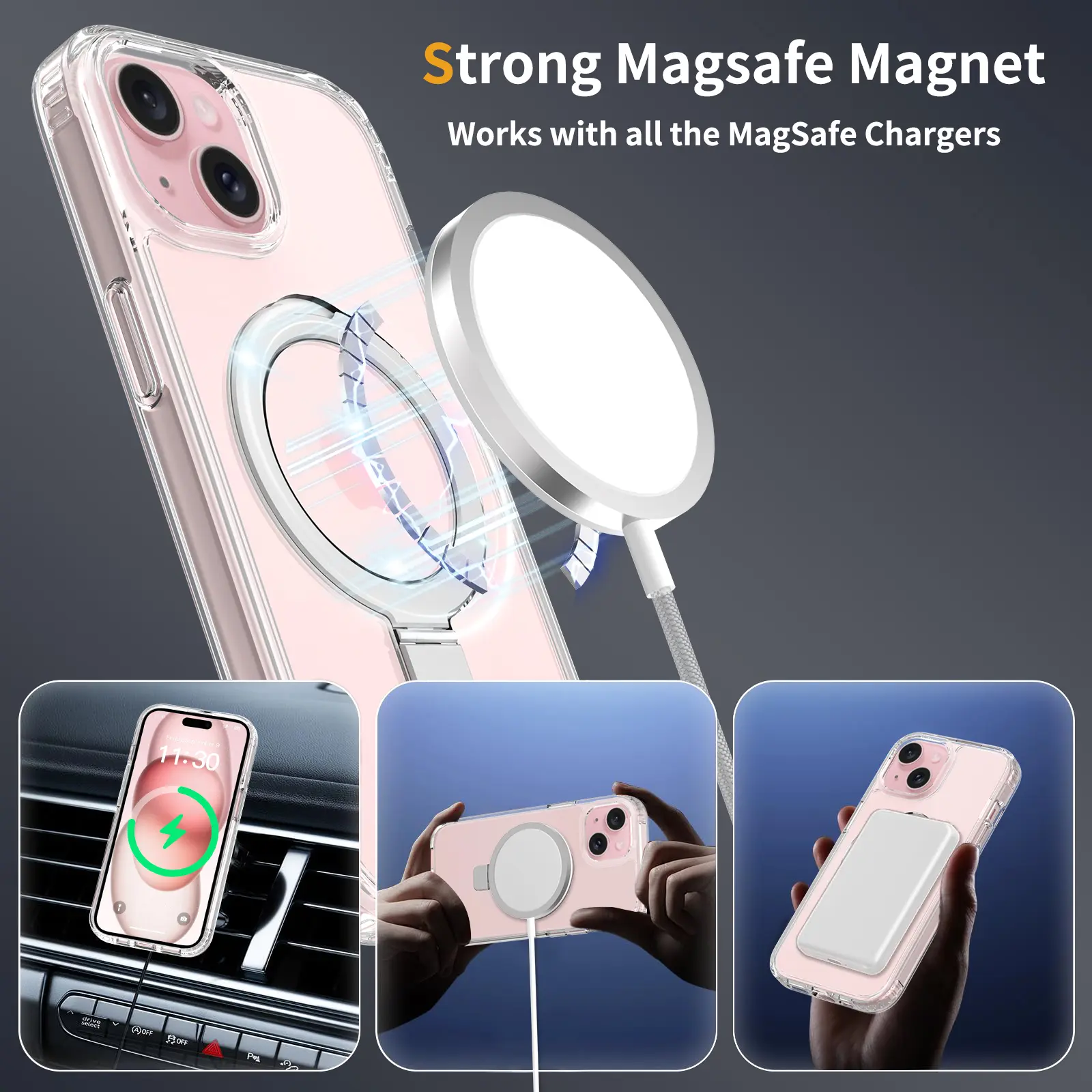 Hybridskal MagSafe Ring iPhone 15 Genomskinlig