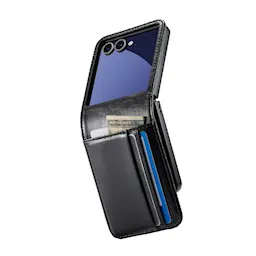 Samsung Galaxy Z Flip 7 Lommeboketui i ekte skinn, Svart