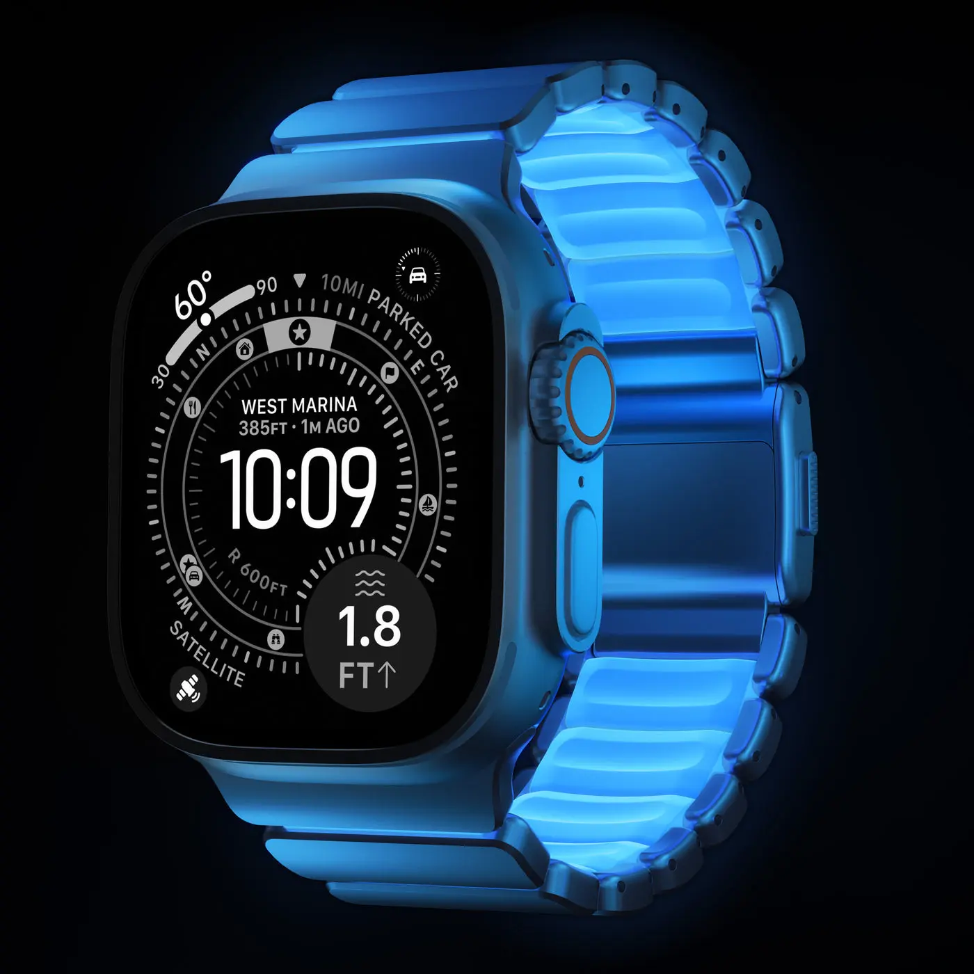 Stratos Band Apple Watch Ultra 49mm 3rd Gen Natural Titanium - Icy Blue Glow