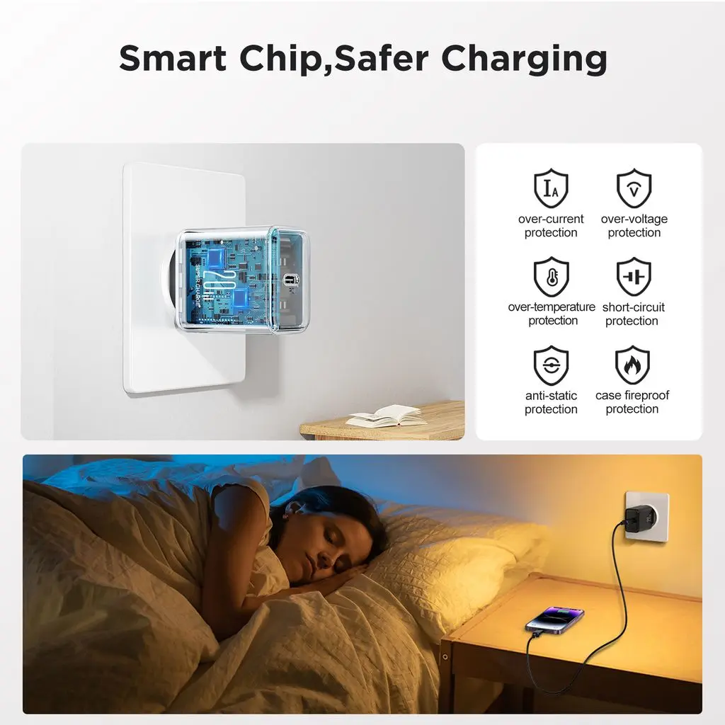 20W snabbladdare PD + 60W USB-C-kabel 1m Svart