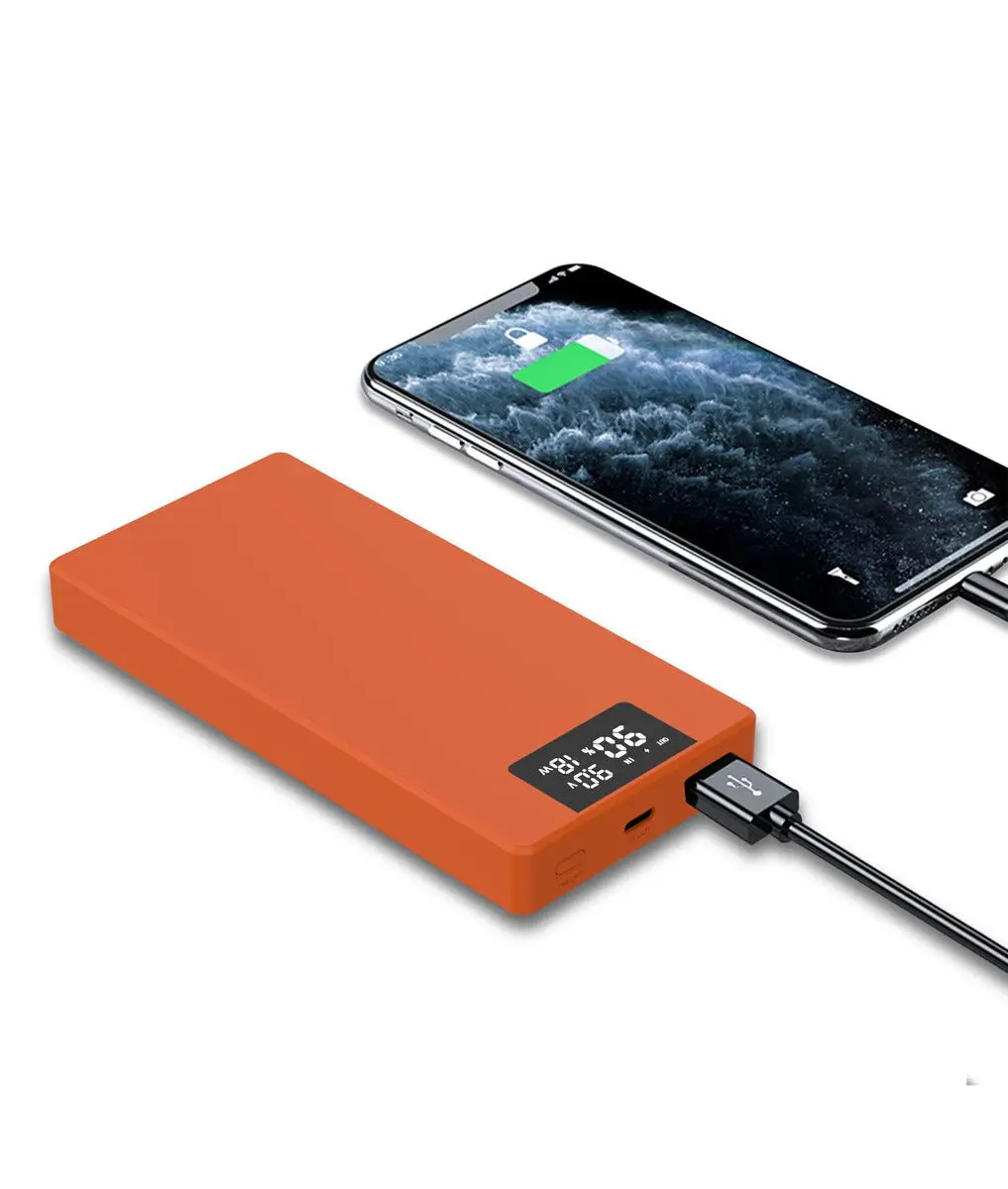 Powerbank USB-A + USB-C med Display 10000 mAh PD 20W Orange