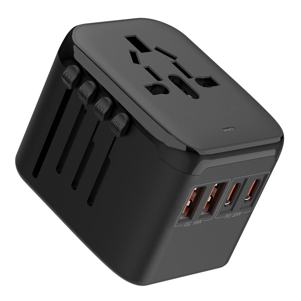 SiGN Universal reiseadapter med USB-porter 20W Svart