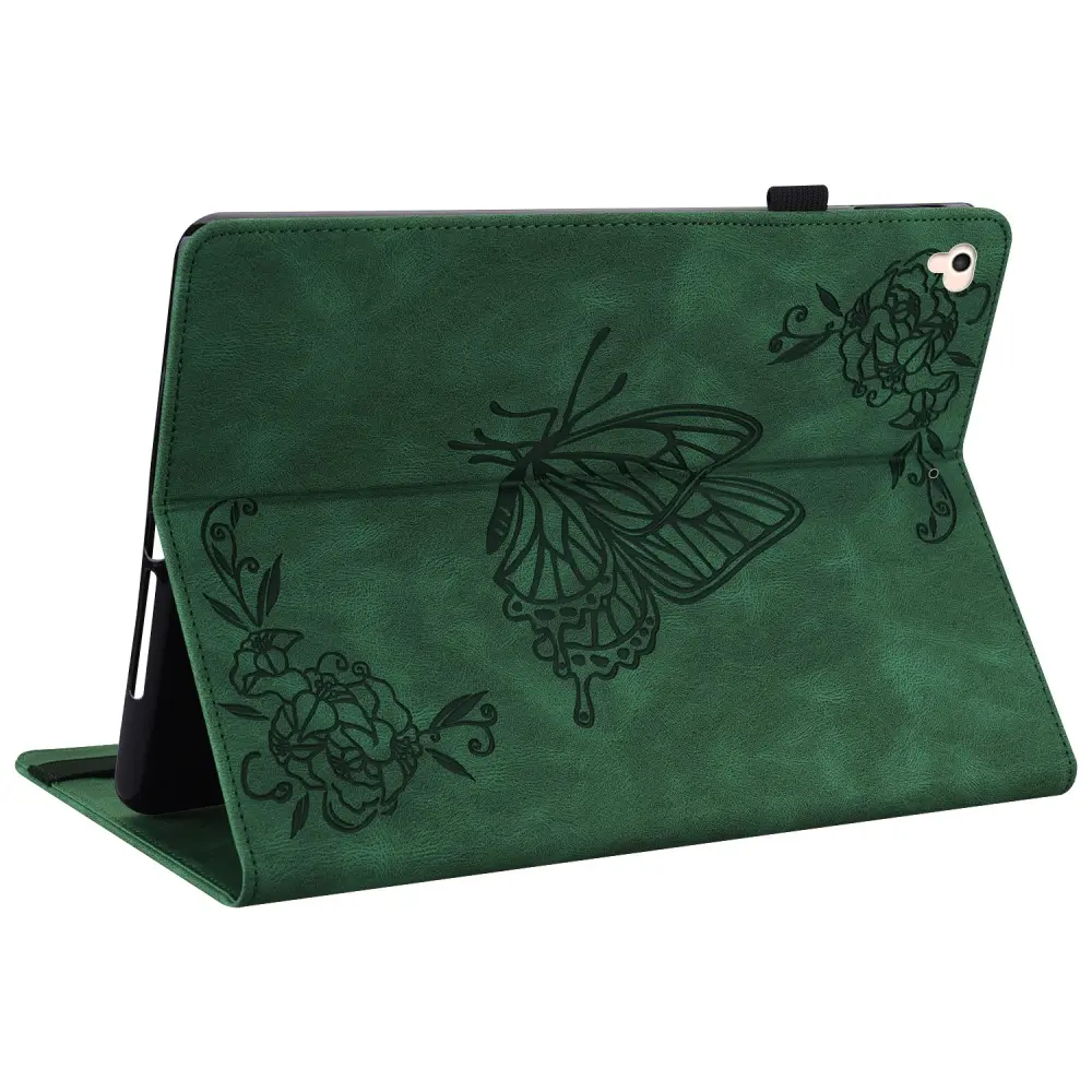 Läderfodral Fjärilar Apple iPad 9.7 5th Gen (2017) Grön