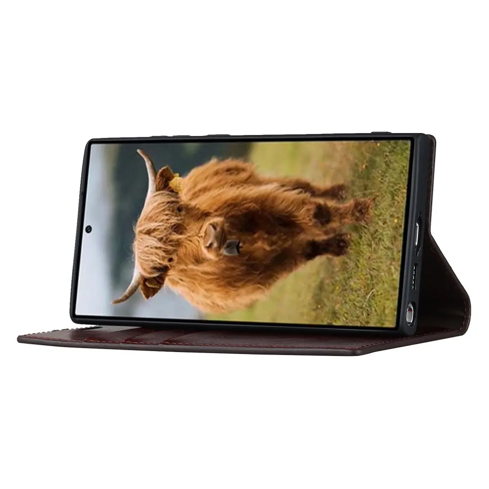 Mobilfodral Äkta Läder Samsung Galaxy S23 Ultra Mörkbrun