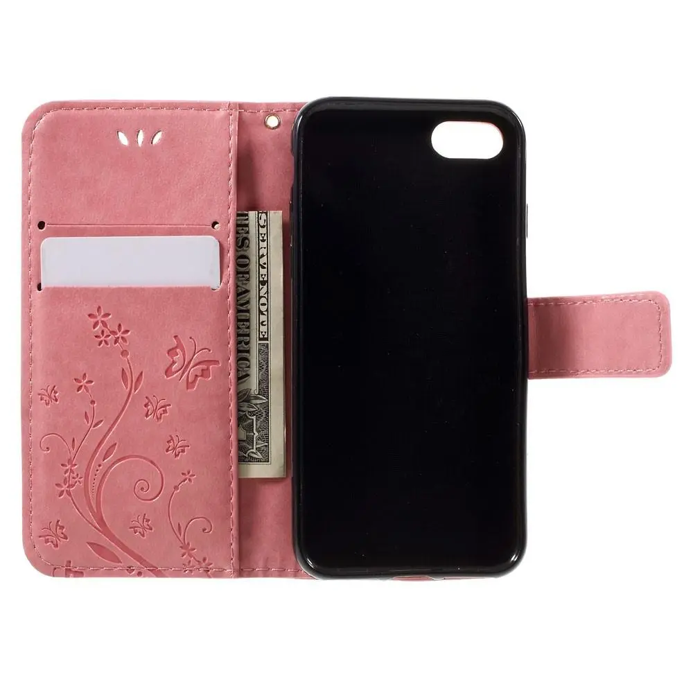 Läderfodral Fjärilar iPhone SE 2020 Rosa