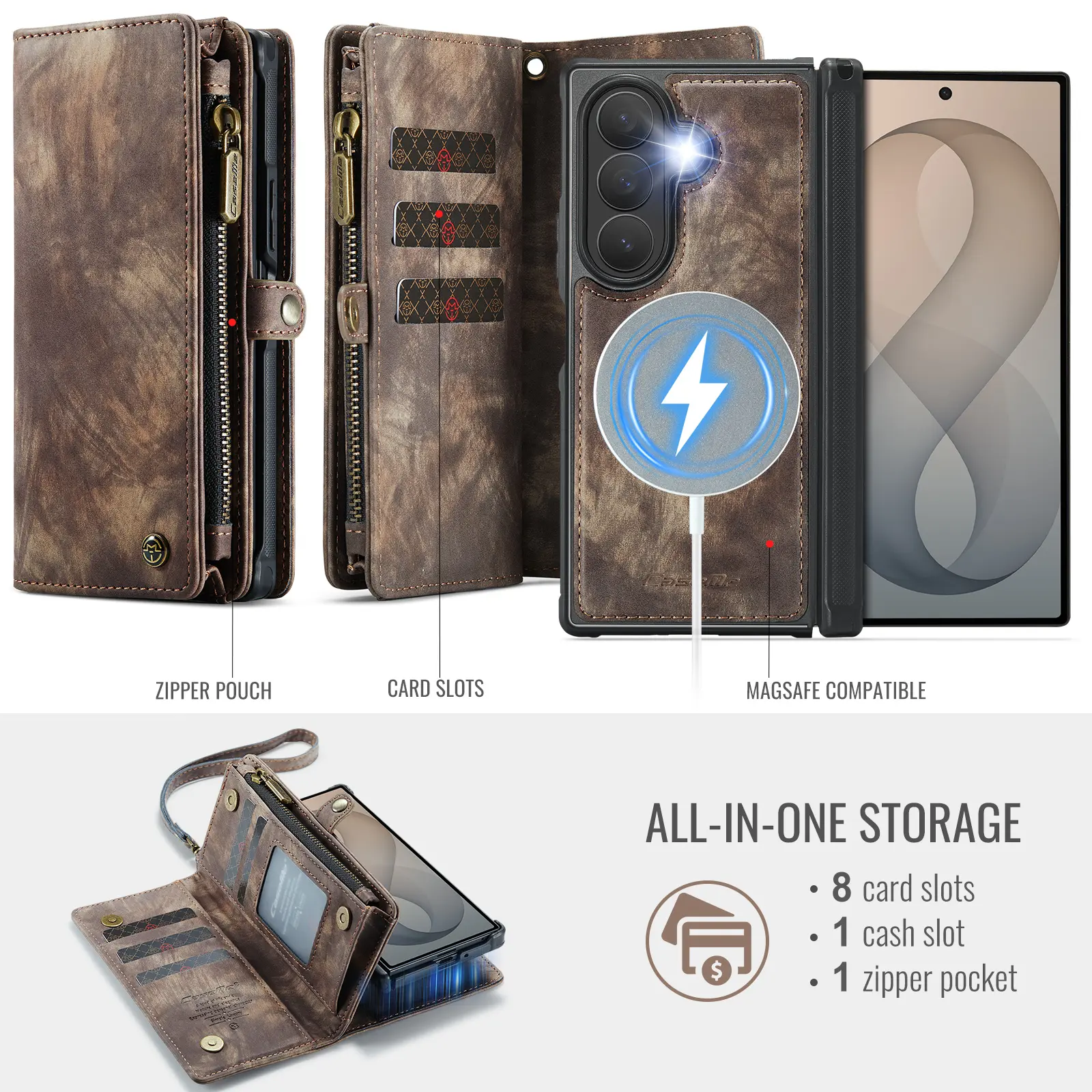Multi-slot Plånboksfodral Samsung Galaxy Z Fold 8 Ultra Brun