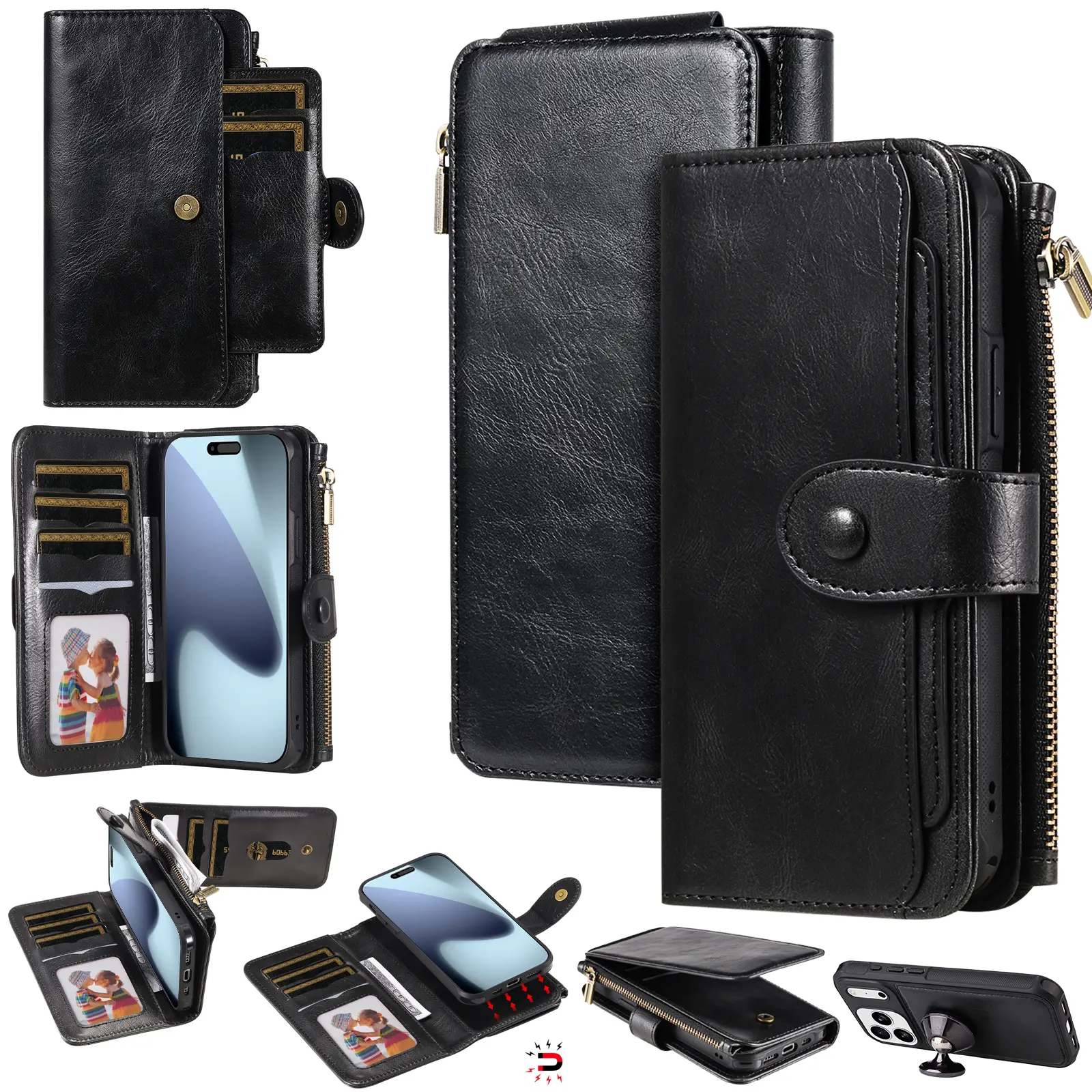 Magnet Leather Multi-Wallet iPhone 17 Pro Max svart