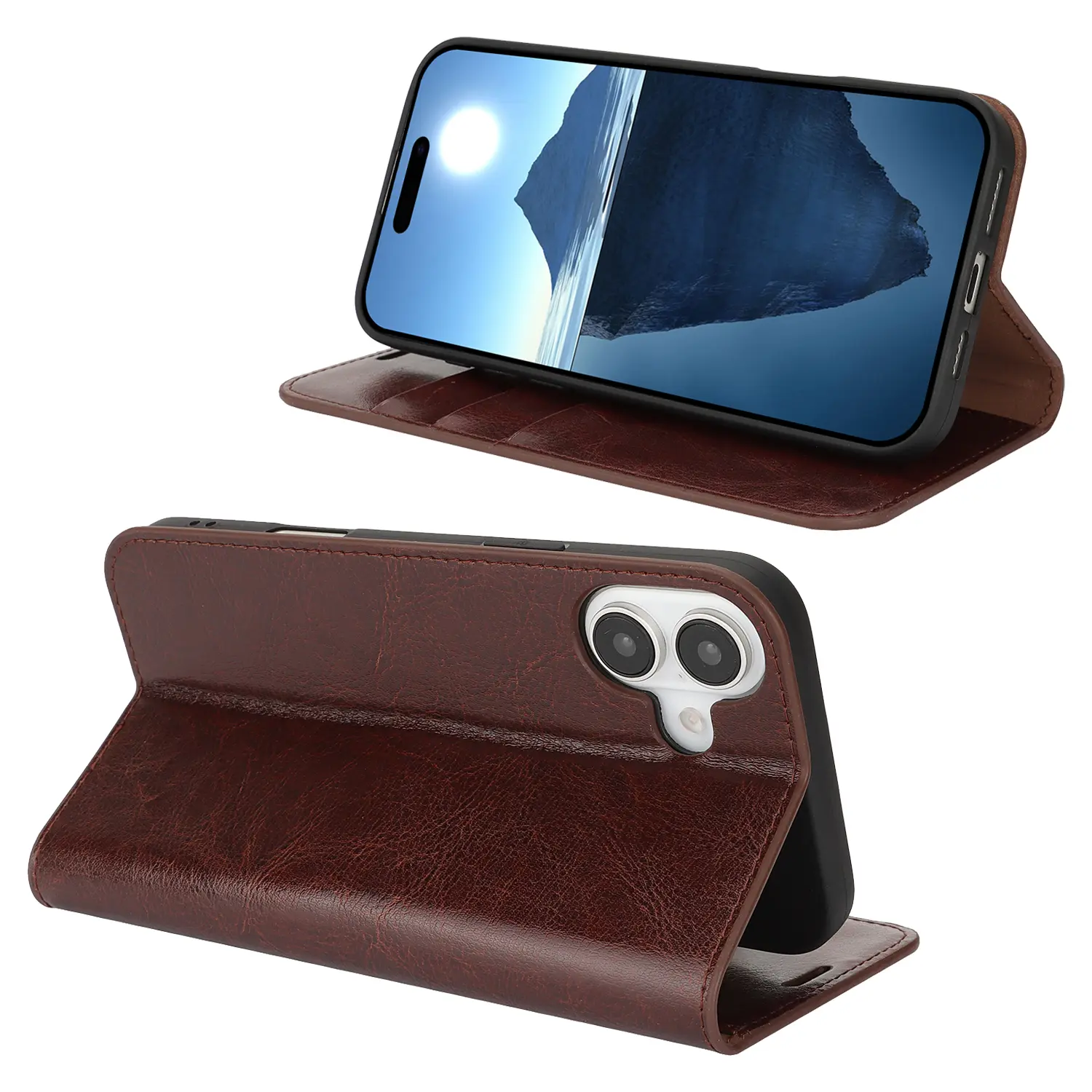 Mobilfodral Äkta Läder iPhone 16 Mörkbrun