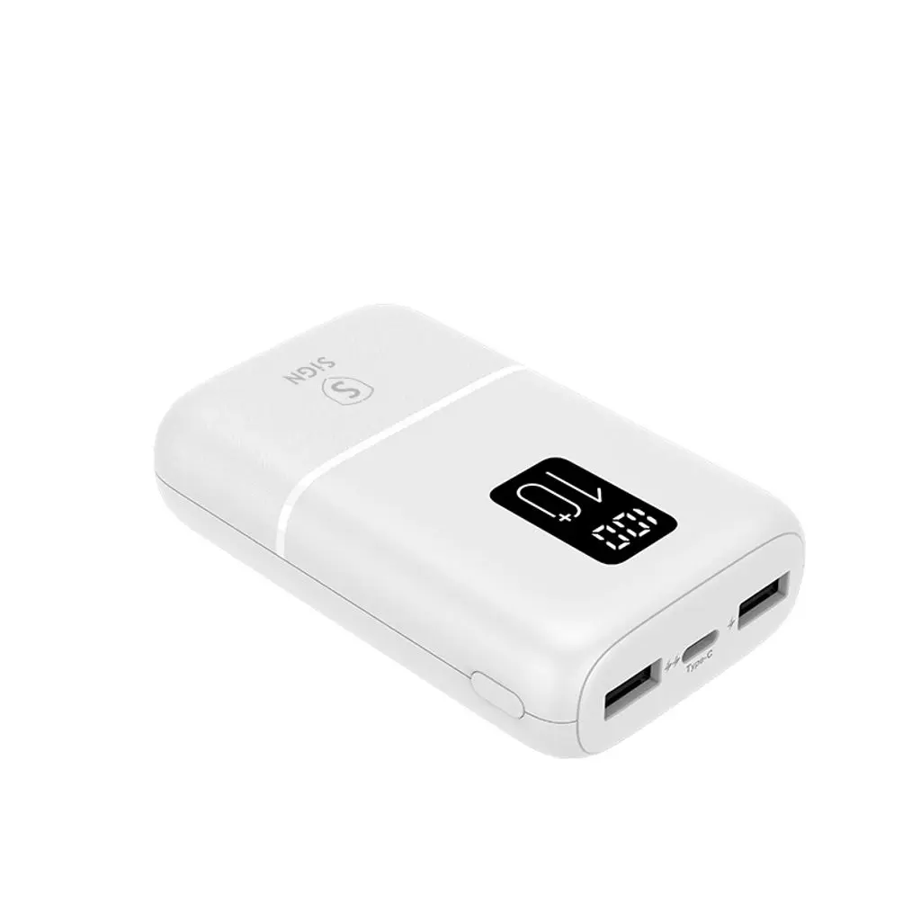 Mini Powerbank QC med Display 10000mAh, Trippel Utgång Vit