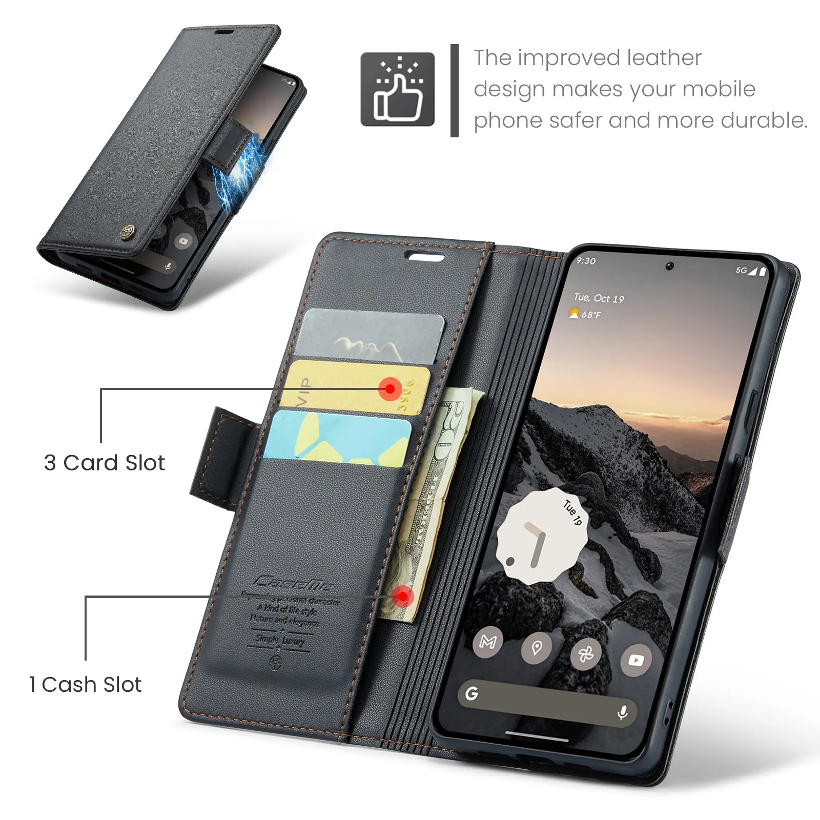 Slim Plånboksfodral RFID-skydd Google Pixel 10a Svart