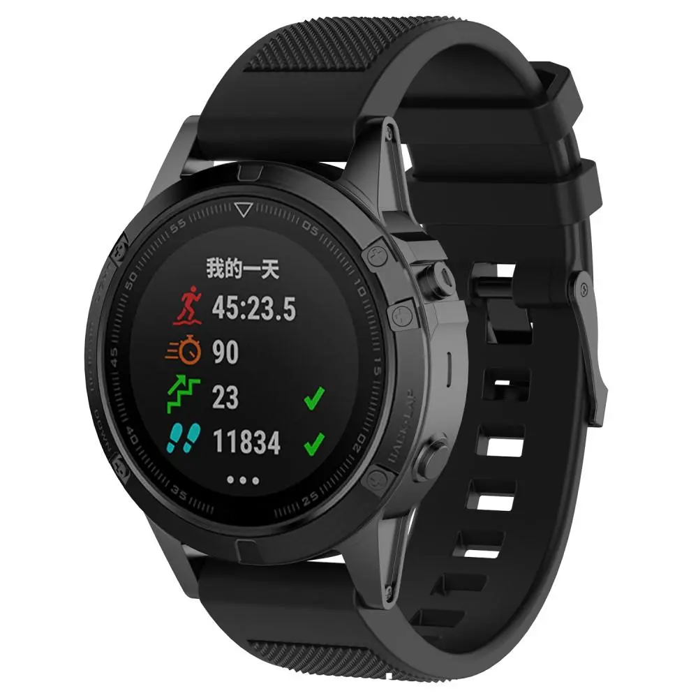 Rem af silikone til Garmin Fenix 5/Fenix 5 Plus Sort