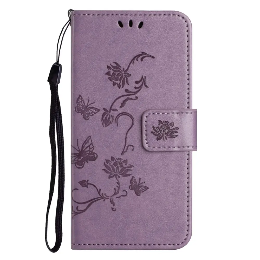 Läderfodral Fjärilar iPhone 14 Lila