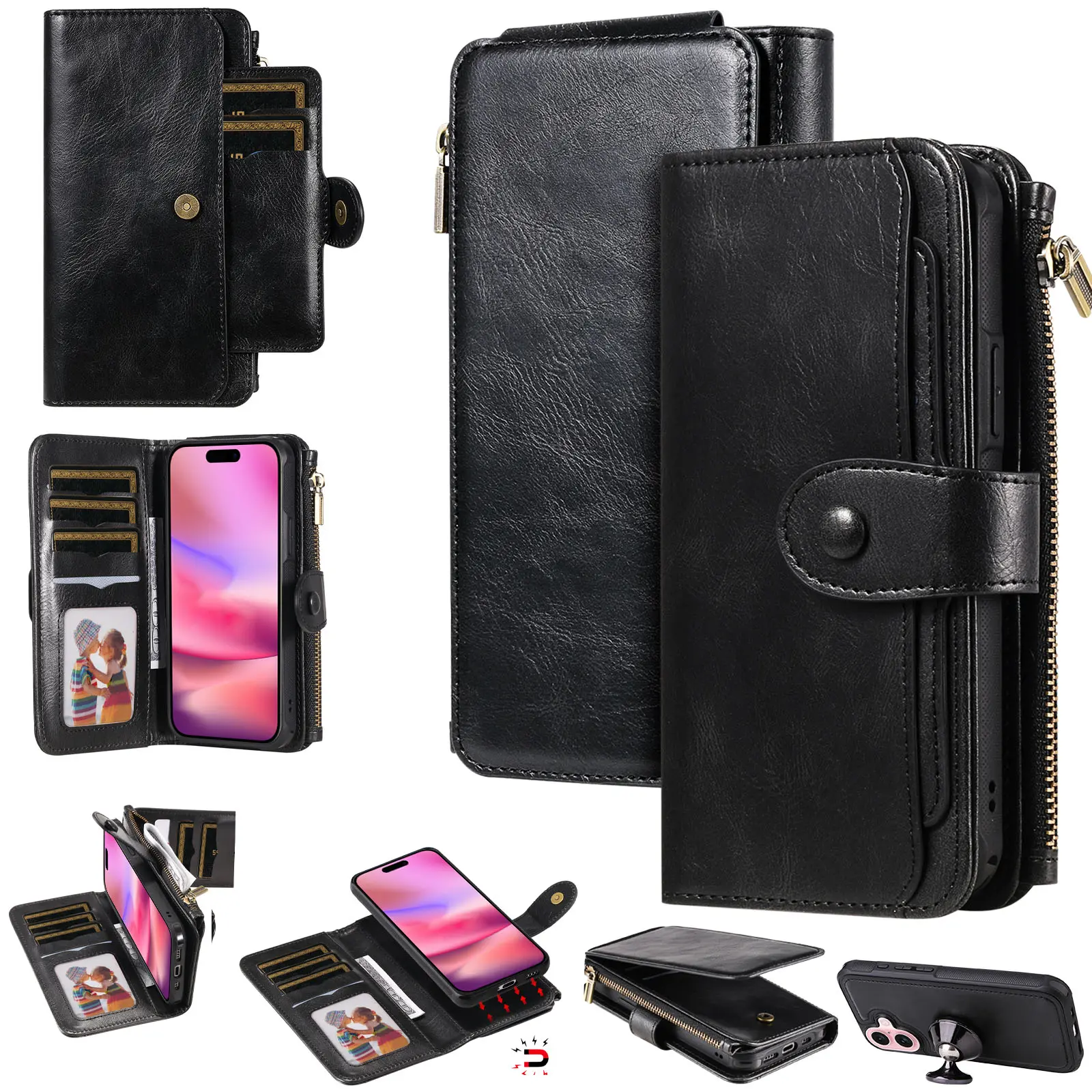 Magnet Leather Multi-Wallet iPhone 17 sort