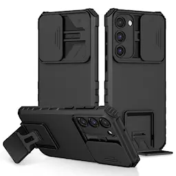 Samsung Galaxy S23 Cover med Kickstand & Kamerabeskyttelse, Sort